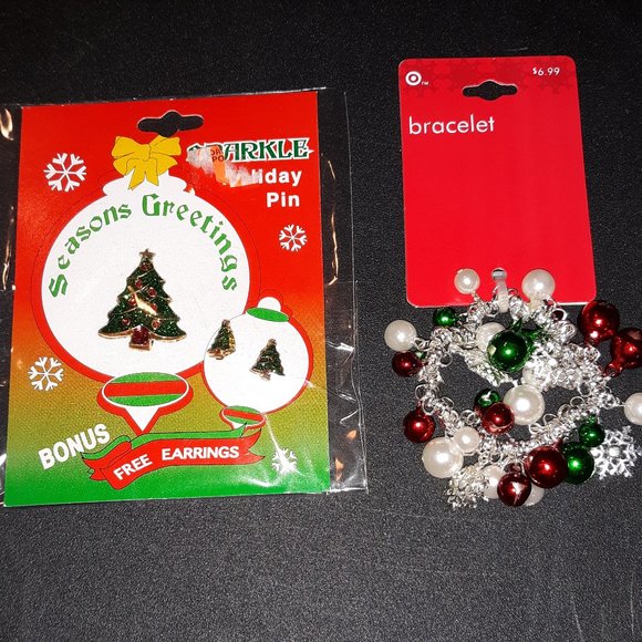 Jewelry - New Christmas Tree Pin, Earrings, Bracelet